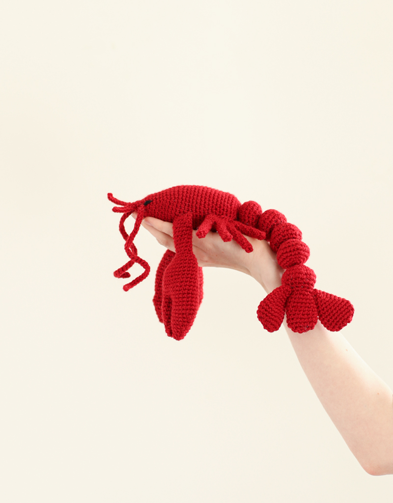 Joanna the Lobster crochet pattern in new Ruby red